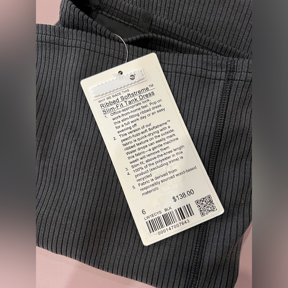 Brand New Lululemon Softstreme Ribbed Tank Dress Size 6 color black runs small
